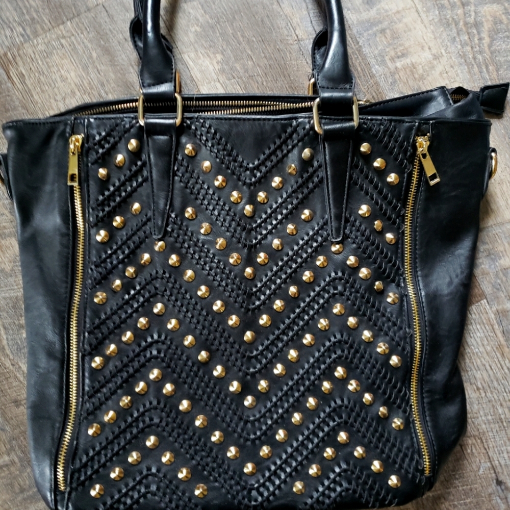 Black faux leather tote